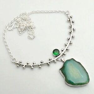 Large Agate Slice Pendant. Geode Slice Necklace. 925 Banding.